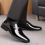 Men's Patent Leather Penny Loafers Pointed Toe Slip On Dress Shoes