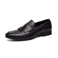 Men's Croc Embossed Woven Tassel Loafers Classic Slip On Casual Shoes Dark Brown