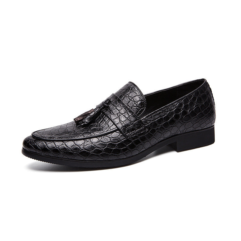 Men's Croc Embossed Woven Tassel Loafers Classic Slip On Casual Shoes Dark Brown