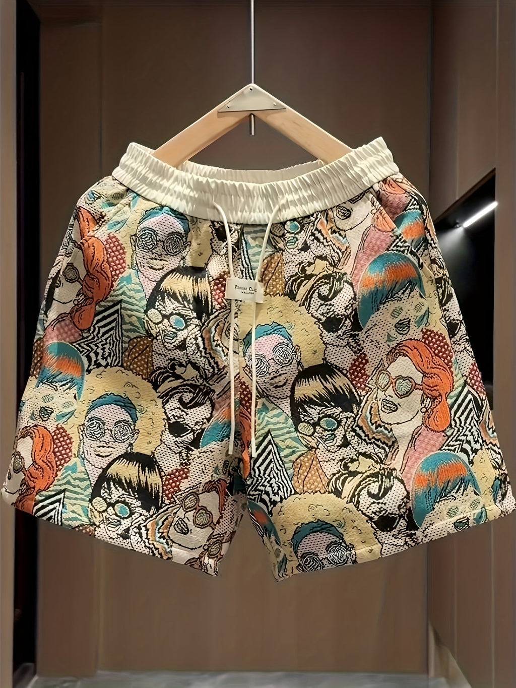 Men's All Over Comic Graphic Print Shorts With Elastic Waistband And Drawstring