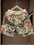 Men's All Over Comic Graphic Print Shorts With Elastic Waistband And Drawstring