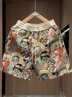 Men's All Over Comic Graphic Print Shorts With Elastic Waistband And Drawstring
