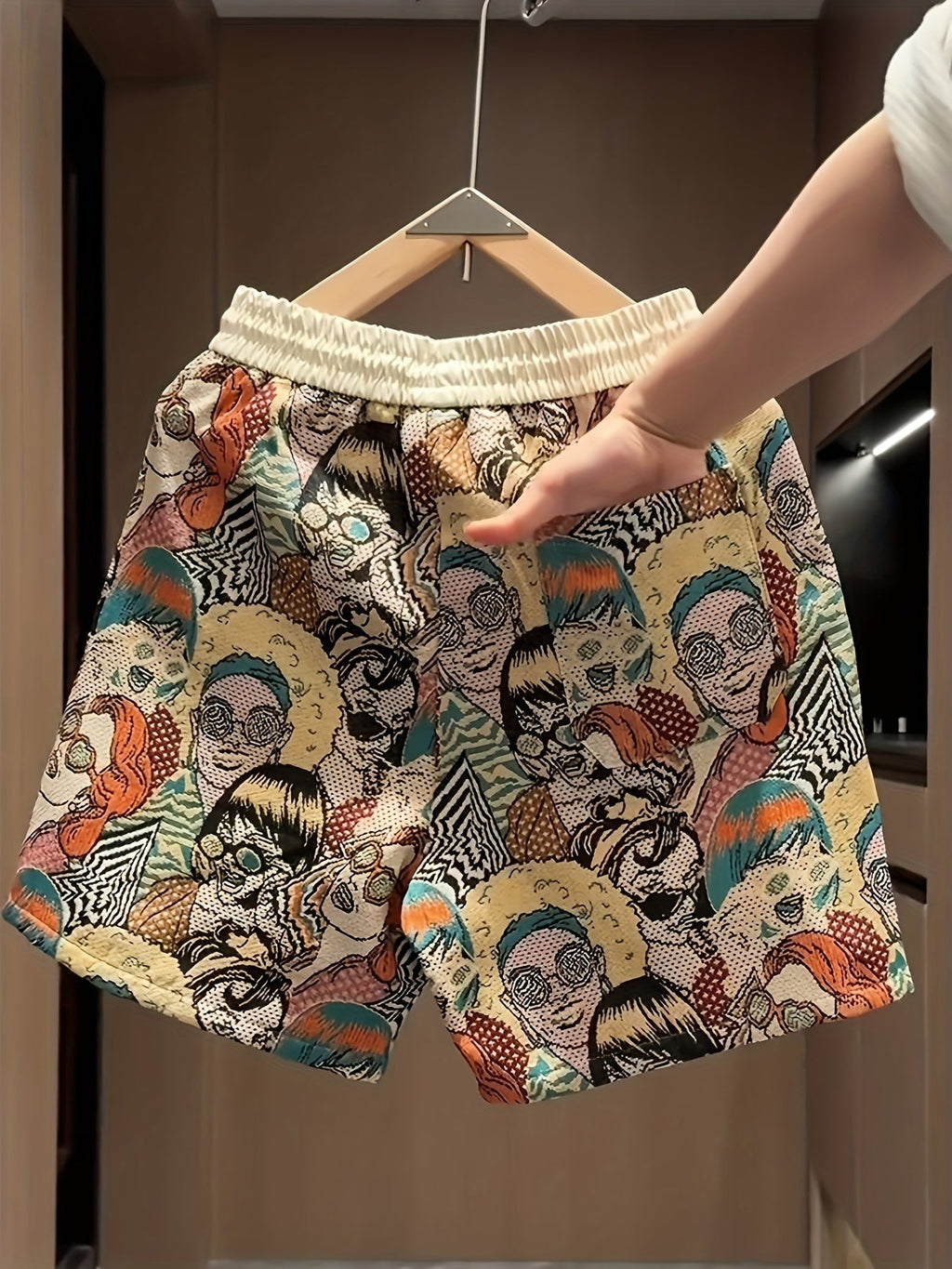 Men's All Over Comic Graphic Print Shorts With Elastic Waistband And Drawstring