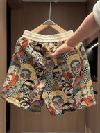 Men's All Over Comic Graphic Print Shorts With Elastic Waistband And Drawstring