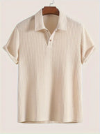 Men's Relaxed Fit Waffle Knit Polo Short Sleeve Casual Top For Warm Weather