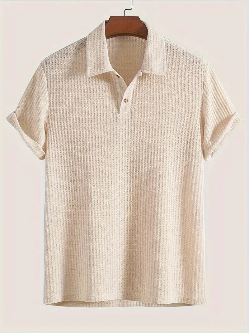 Men's Relaxed Fit Waffle Knit Polo Short Sleeve Casual Top For Warm Weather