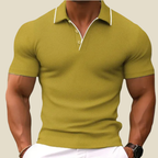 Mens Waffle Knit Polo Shirt Short Sleeve Contrast Collar Slim Cut