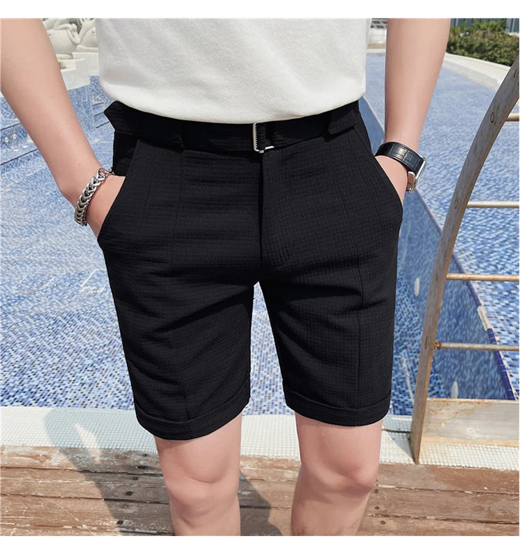Sammy Jackson Quinten Slim Fit Men's Plaid Knee Length Shorts With Belt