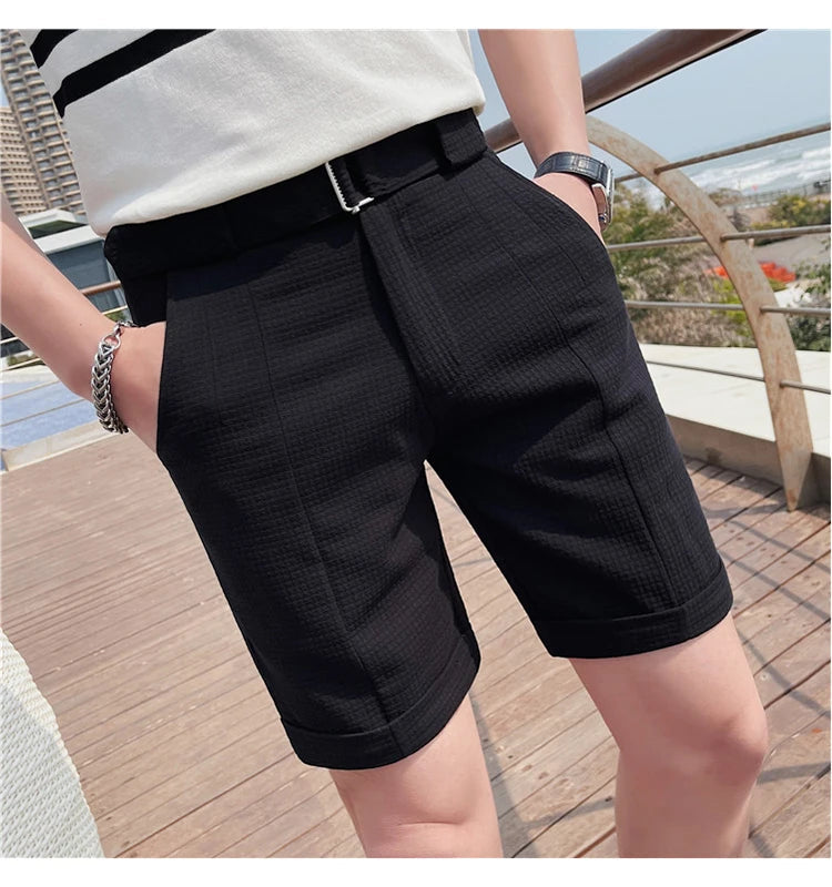 Sammy Jackson Quinten Slim Fit Men's Plaid Knee Length Shorts With Belt