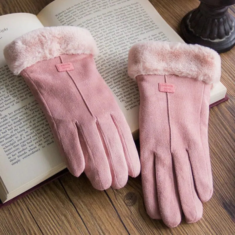 VelvTouch Women Genuine Suede Winter Thermal Fleece Lined Gloves