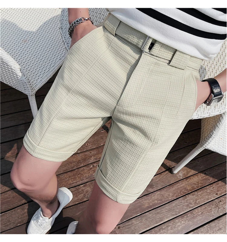 Sammy Jackson Quinten Slim Fit Men's Plaid Knee Length Shorts With Belt
