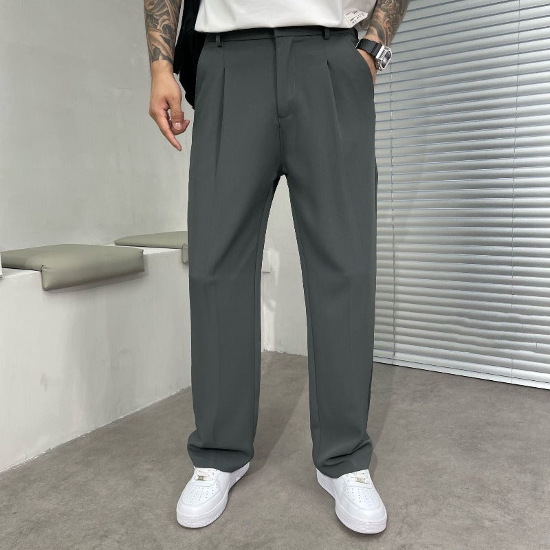 Men's Tailored Wide Leg Dress Trousers With Double Pleats And Belt Loops