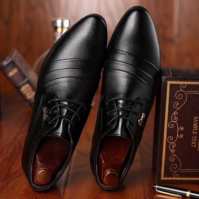 Mens Patent Leather Ribbed Derby Shoes With Pointed Toe Lace Up Black
