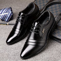 Mens Patent Leather Ribbed Derby Shoes With Pointed Toe Lace Up Black