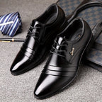 Mens Patent Leather Ribbed Derby Shoes With Pointed Toe Lace Up Black