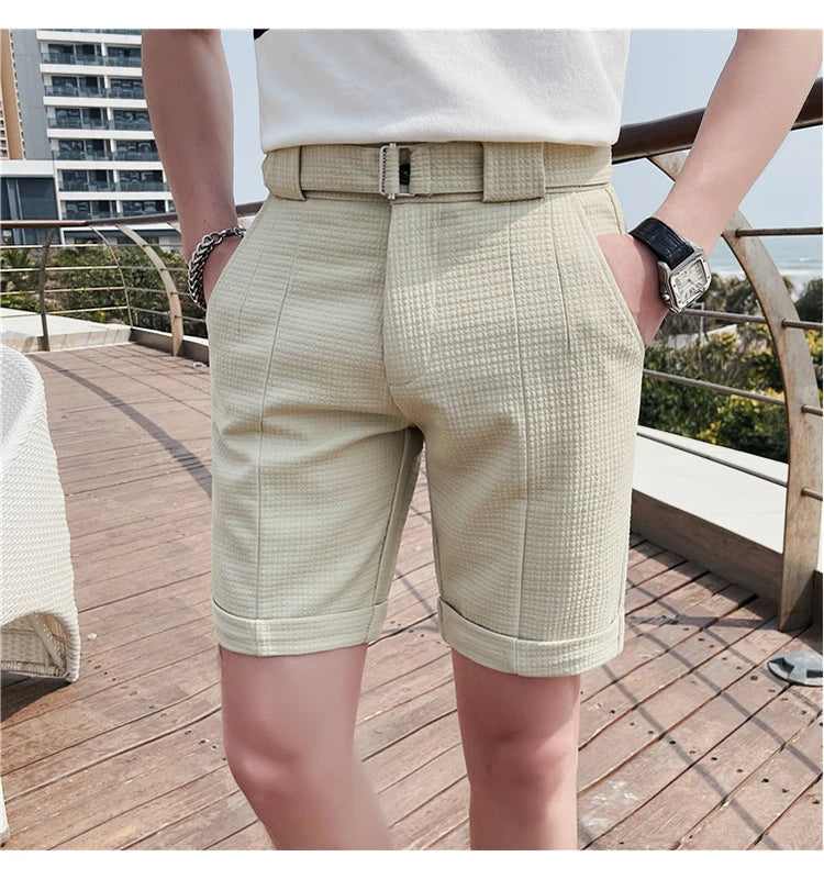 Sammy Jackson Quinten Slim Fit Men's Plaid Knee Length Shorts With Belt