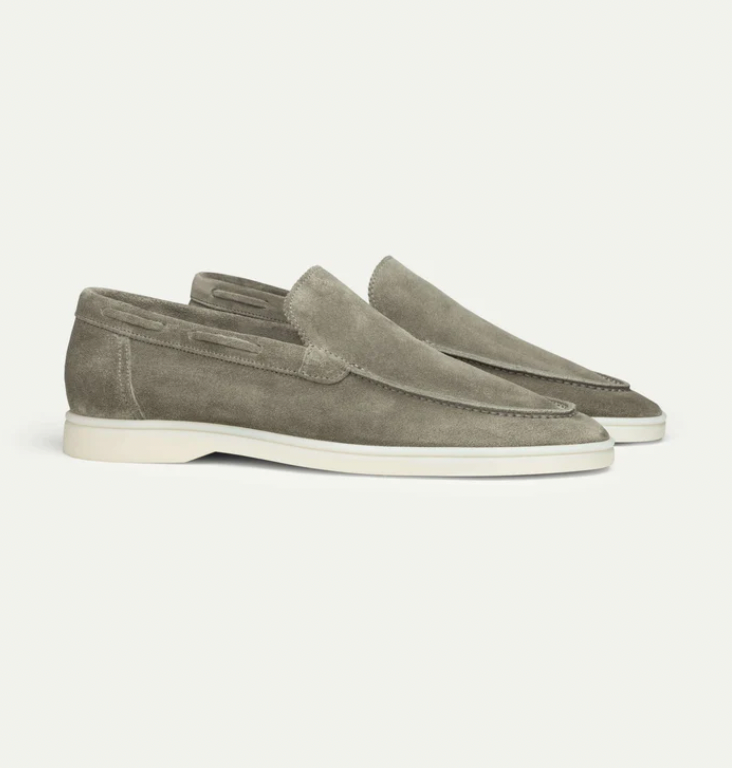 Men's Premium Suede Loafers Featuring Contrast Stitching And White Sole