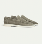 Men's Premium Suede Loafers Featuring Contrast Stitching And White Sole