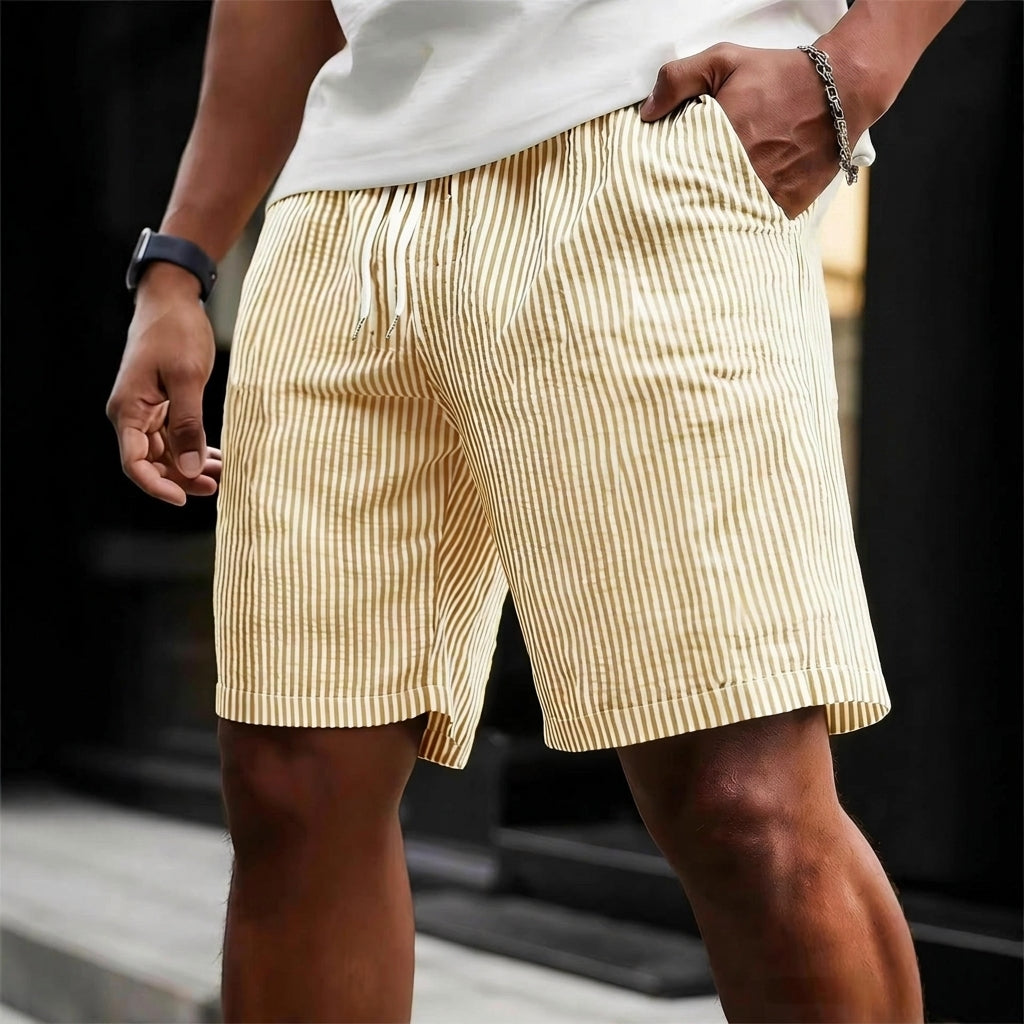 Men's Classic Relaxed Fit Linen Blend Pinstripe Drawstring Shorts
