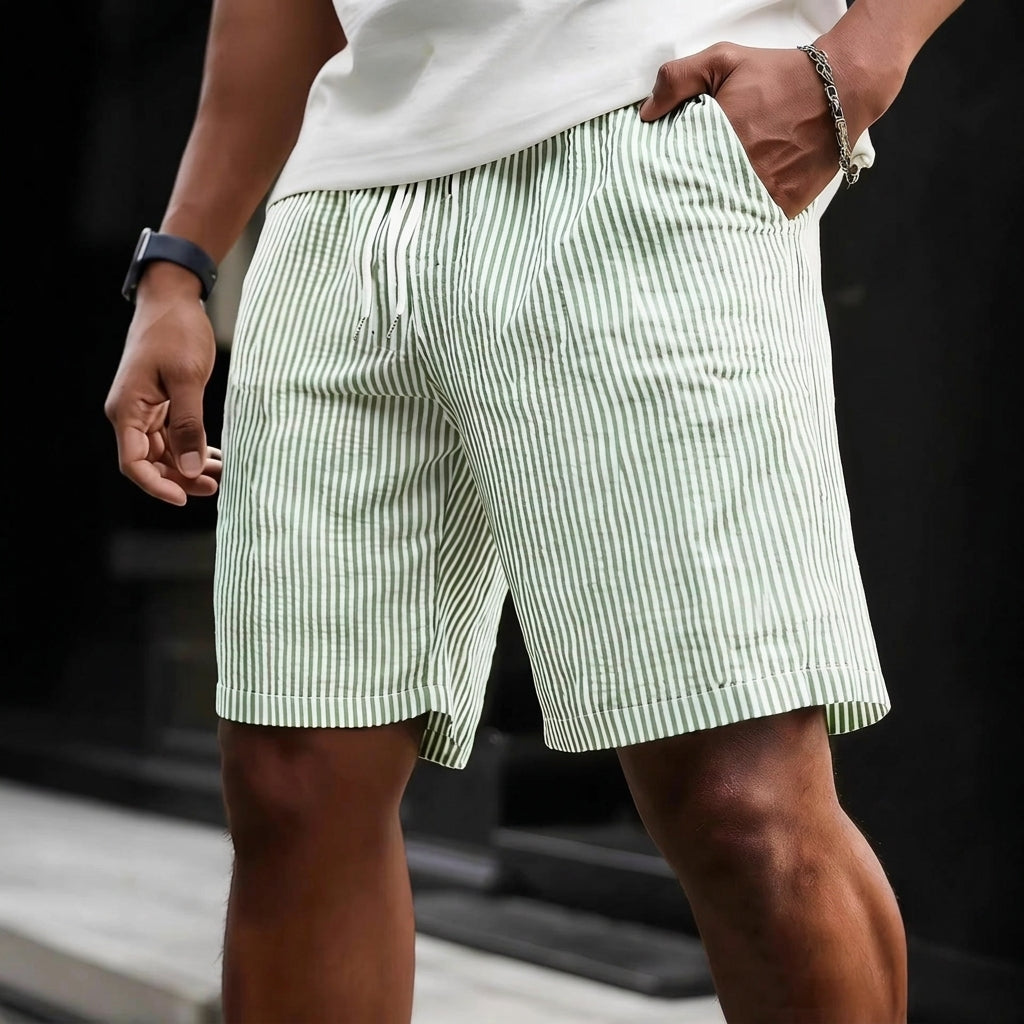 Men's Classic Relaxed Fit Linen Blend Pinstripe Drawstring Shorts