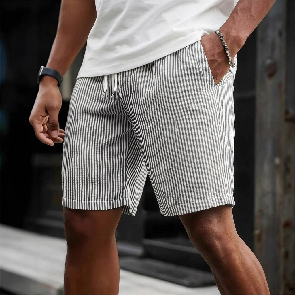 Men's Classic Relaxed Fit Linen Blend Pinstripe Drawstring Shorts
