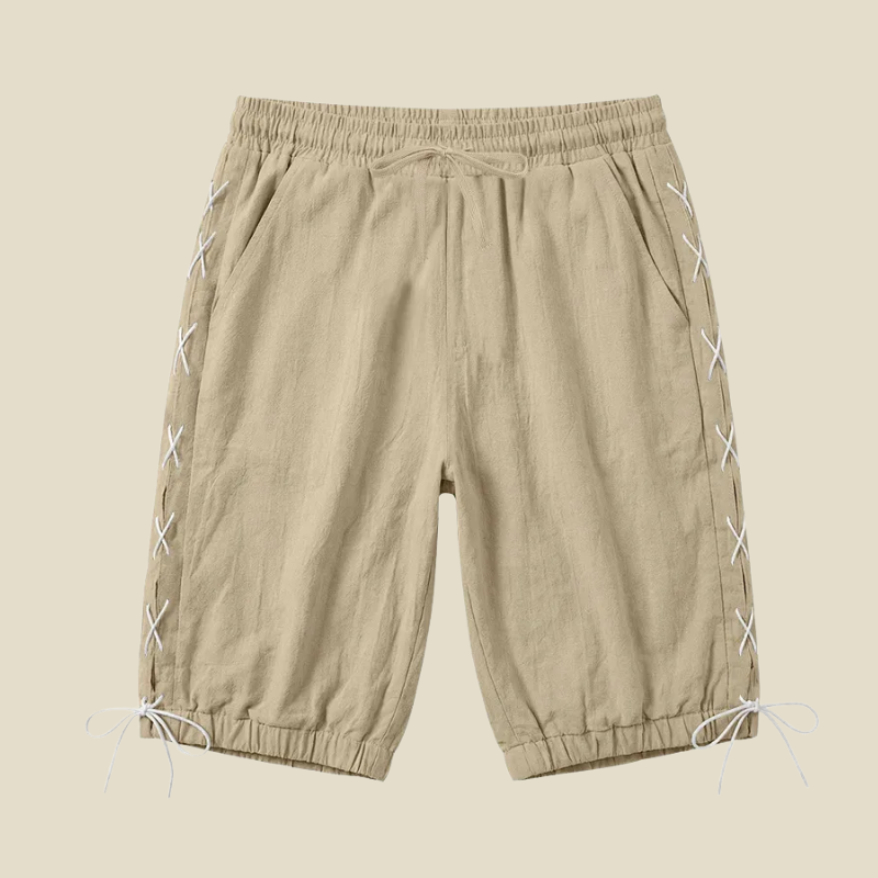 Men's Relaxed Fit Lace Up Side Shorts With Elastic Cuffs And Drawstring Waist