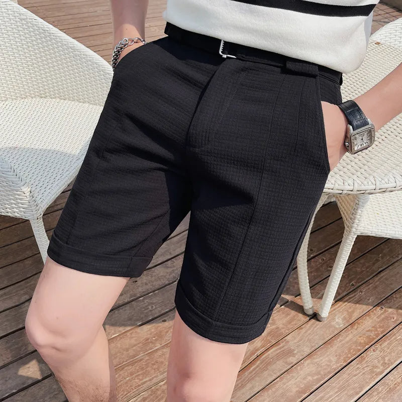 Sammy Jackson Quinten Slim Fit Men's Plaid Knee Length Shorts With Belt
