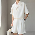 Mens Waffle Knit Short Sleeve Shirt With Matching Tailored Shorts Set
