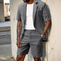 Men's Check Two-Piece Suit Short Sleeve Blazer And Matching Shorts