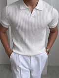 Premium Men's Short Sleeve Knitted Oxford Polo Shirt Navy Blue