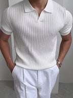 Premium Men's Short Sleeve Knitted Oxford Polo Shirt Navy Blue