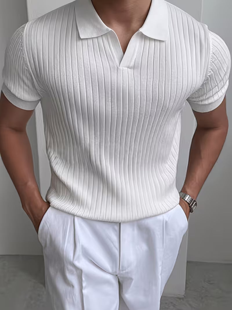 Premium Men's Short Sleeve Knitted Oxford Polo Shirt Navy Blue