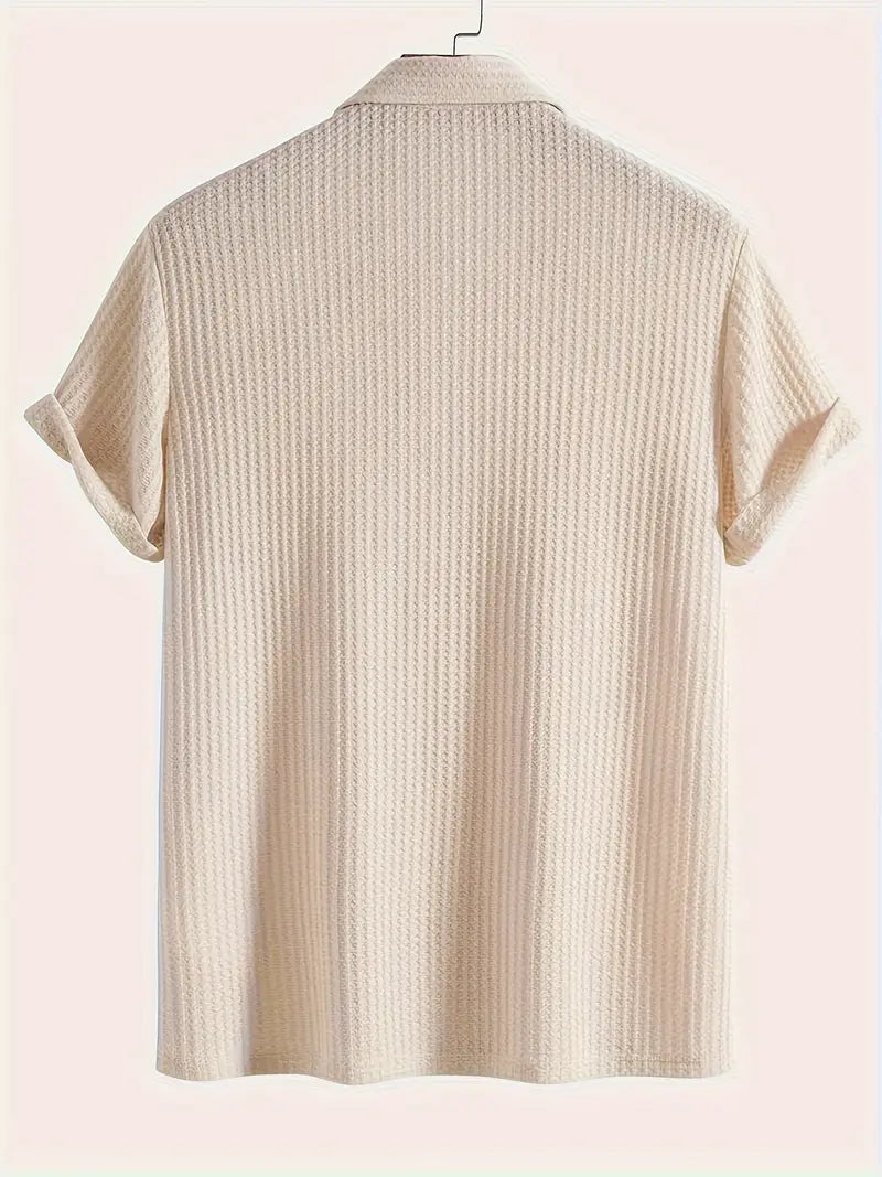 Men's Relaxed Fit Waffle Knit Polo Short Sleeve Casual Top For Warm Weather