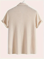 Men's Relaxed Fit Waffle Knit Polo Short Sleeve Casual Top For Warm Weather