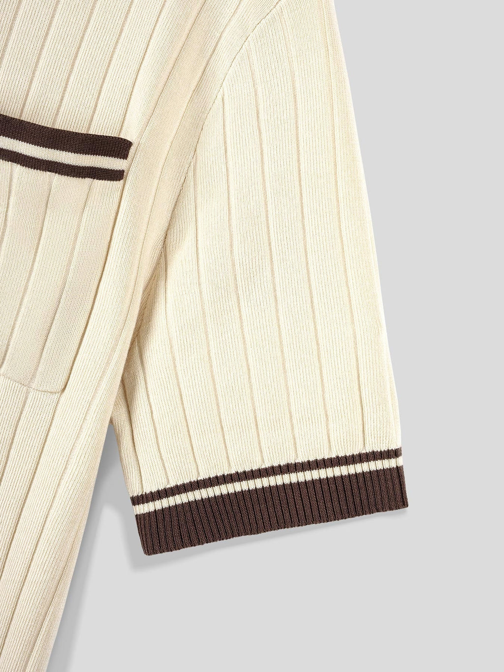 Mens Knit Crew Neck Top With Contrast Striped Trim And Chest Pocket