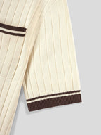 Mens Knit Crew Neck Top With Contrast Striped Trim And Chest Pocket