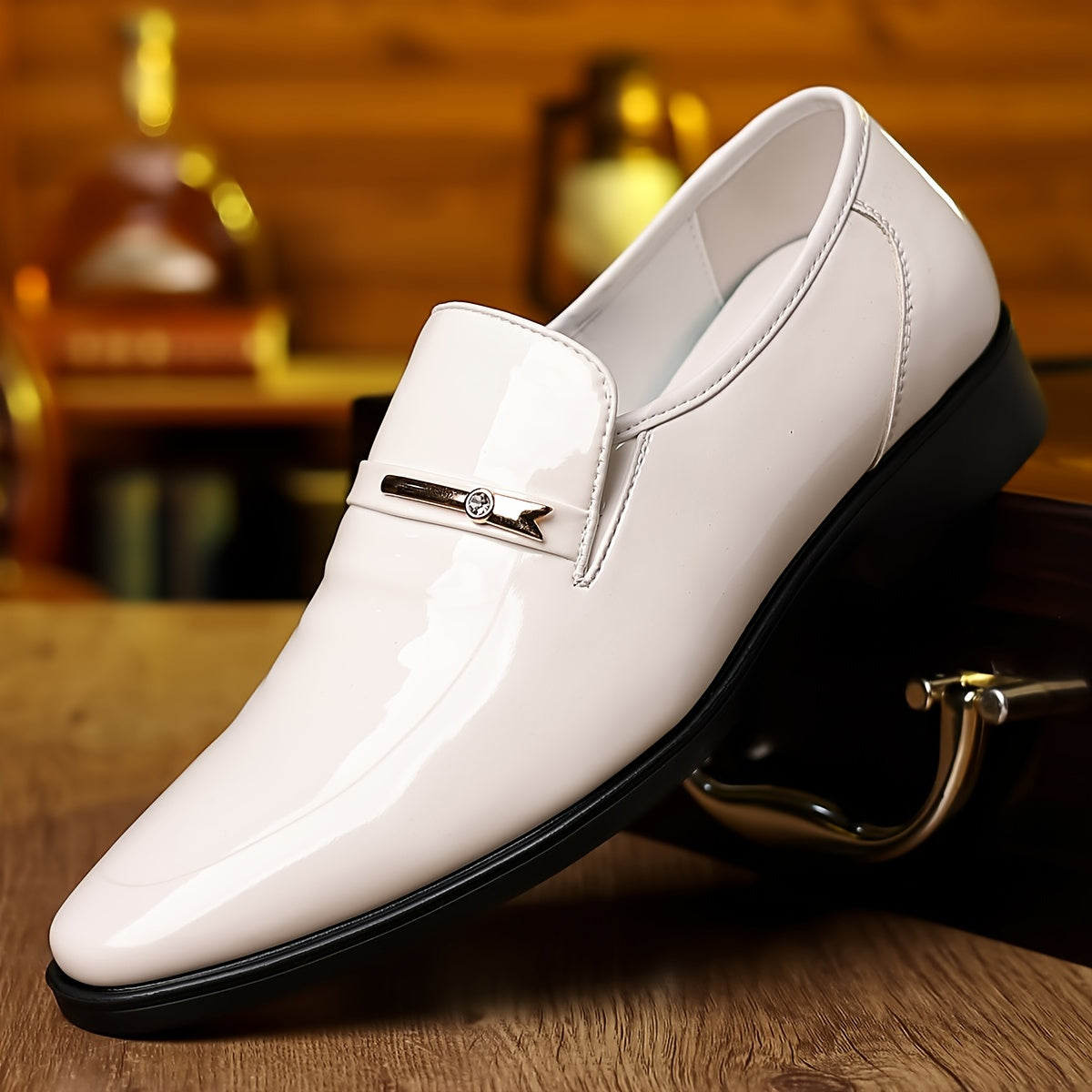 Men's Patent Leather Penny Loafers Pointed Toe Slip On Dress Shoes