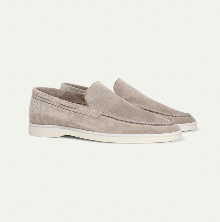 Men's Premium Suede Loafers Featuring Contrast Stitching And White Sole