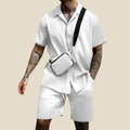 Breeze Mens Premium Linen Two Piece Set Relaxed Fit Shirt Shorts