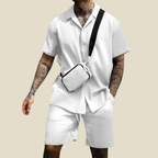 Breeze Mens Premium Linen Two Piece Set Relaxed Fit Shirt Shorts