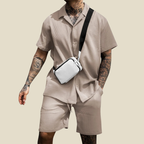 Breeze Mens Premium Linen Two Piece Set Relaxed Fit Shirt Shorts