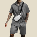 Breeze Mens Premium Linen Two Piece Set Relaxed Fit Shirt Shorts