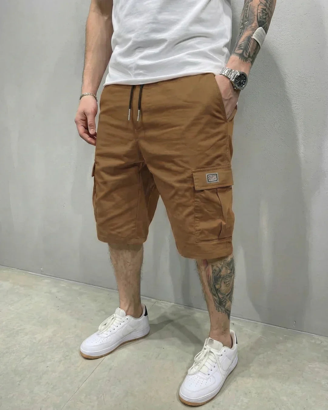 Mens Cargo Shorts With Drawstring Waist And Large Flap Pockets