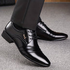 Mens Patent Leather Ribbed Derby Shoes With Pointed Toe Lace Up Black