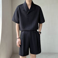 Mens Waffle Knit Short Sleeve Shirt With Matching Tailored Shorts Set