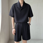 Mens Waffle Knit Short Sleeve Shirt With Matching Tailored Shorts Set