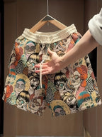 Men's All Over Comic Graphic Print Shorts With Elastic Waistband And Drawstring
