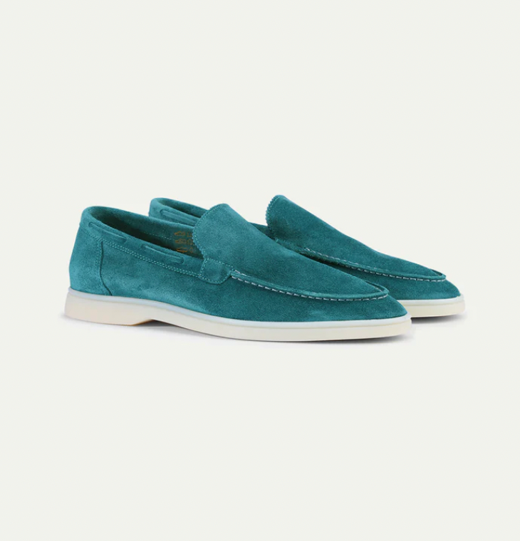Men's Premium Suede Loafers Featuring Contrast Stitching And White Sole