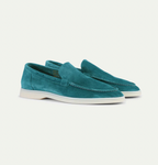 Men's Premium Suede Loafers Featuring Contrast Stitching And White Sole