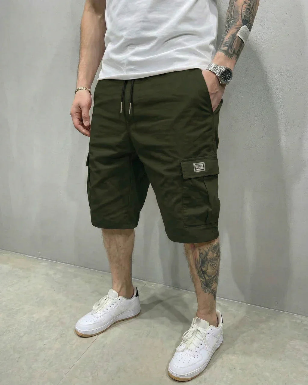 Mens Cargo Shorts With Drawstring Waist And Large Flap Pockets